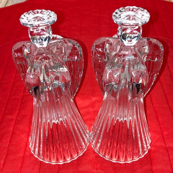 VTG Pr. 24% full lead crystal praying angels w/candleholders on back $25 - Picture 1 of 12